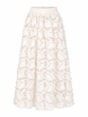 Maje Cream Textured Floral A-Line Skirt